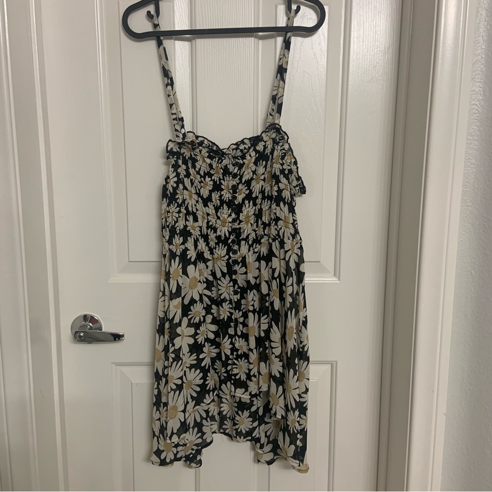 Torrid Tunic Top Daisy Design Black Cream Yellow Sheer Spaghetti Strap 0X